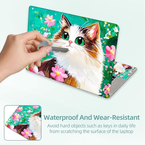 Universal Laptop Skin Decal, 3-Piece Vinyl Protector for 12 13 14 15.6" Notebook, Waterproof Anti-Scratch, Easy Trim & Bubble-Free Finish, Cat with Green Eyes - color: Cat with Green Eyes