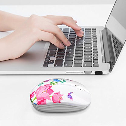JUHOO Wireless Mouse with Nano Receiver for PC, Laptop, Notebook, Computer, MacBook, Less Noise, Portable Mobile Optical Mice - style: butterfly