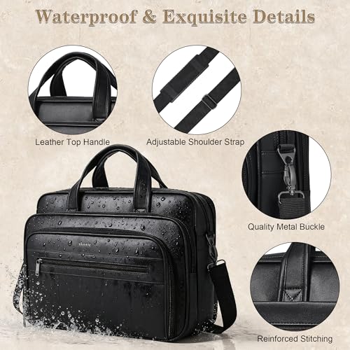 Leather Messenger Bag for Men&Women 17 Inch Leather Laptop Bag,Water-Resistant Large Shoulder Satchel Office,Work - color: Black