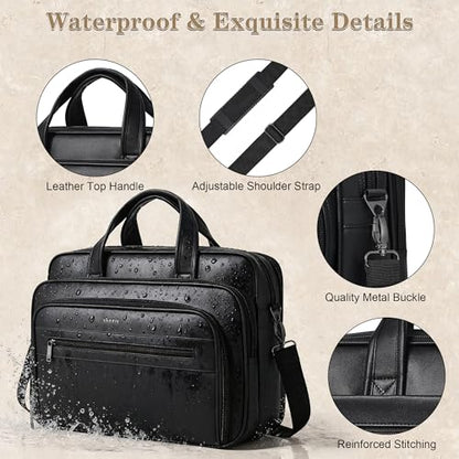 Leather Messenger Bag for Men&Women 17 Inch Leather Laptop Bag,Water-Resistant Large Shoulder Satchel Office,Work - color: Black