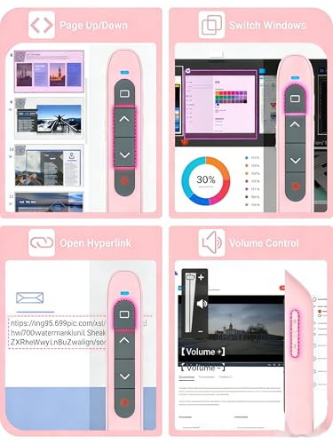 2-in-1 USB-A & USB-C Presentation Remote – Pink Wireless PowerPoint Clicker with Red Light, Volume Control & Hyperlink – Plug & Play Slide Advancer for Laptop, PC, Mac - color: Pink
