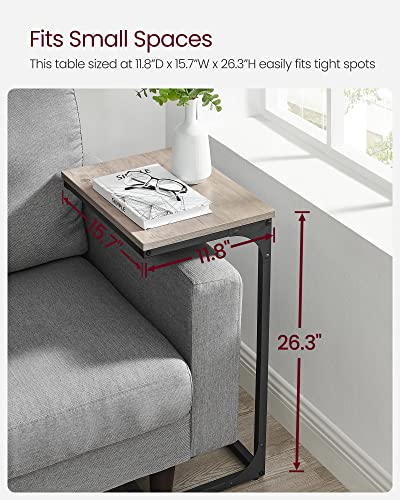 VASAGLE C-Shaped End Table, Side Table for Sofa, Couch Table with Metal Frame, Small TV Tray Table for Living Room, Bedroom, Greige and Black ULET353B02 - color: Greige + Black