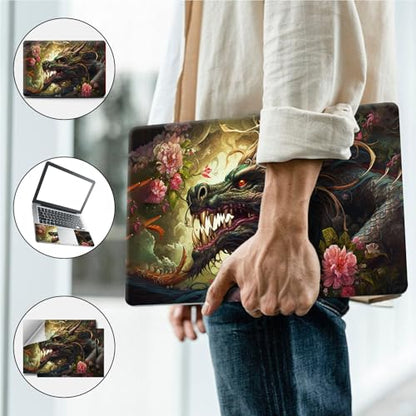 Universal Laptop Skin, DIY Cut-to-Fit Vinyl Cover Compatible with HP, Dell, Lenovo, Mac (13.3" to 15.6"), Anti-Scratch, No Residue & Bubble-Free Protective Decal Sticker, Epic Dragon Floral - color: Epic Dragon Floral