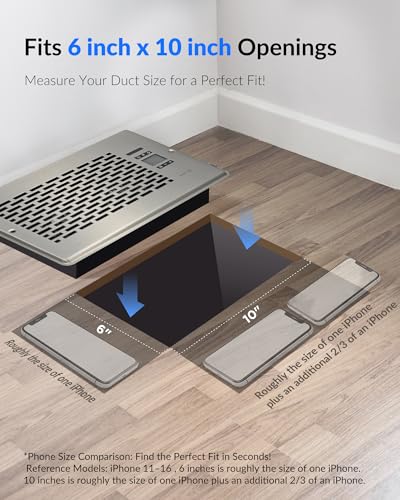 2026 Super Quiet Register Booster Fan for 6" x 10" Register Holes, Smart Register Vent with Dual Intelligent Thermostat and WiFi App Control, Heating Cooling AC Vent Fan (SN) - color: Satin Nickel, size: 6" x 10"
