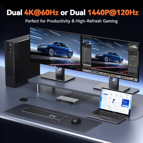 TobenONE KVM Switch 2 Monitors 2 Computers for Laptop & Desktop | Dual HDMI 4K@60Hz KVM Docking Station, EDID, 5 USB (Max 10Gbps), 100W PD, Wired Remote, for Home Office & Gaming