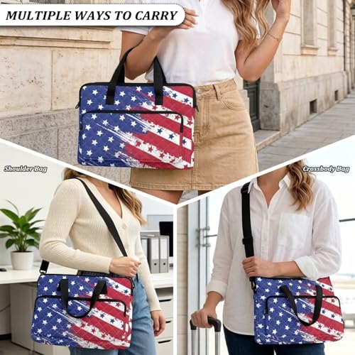 Laptop Sleeve, Laptop Cover with Adjustable Strap Computer Bag Tablet Notebook Sleeves Handbag Messenger Briefcase - color: American Flag Print01
