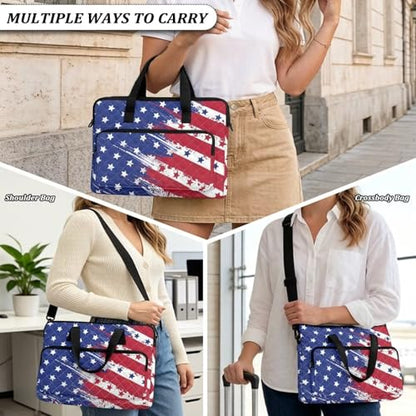 Laptop Sleeve, Laptop Cover with Adjustable Strap Computer Bag Tablet Notebook Sleeves Handbag Messenger Briefcase - color: American Flag Print01