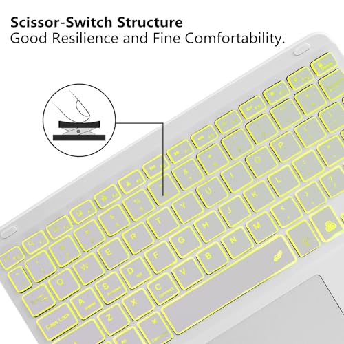Wireless Backlit Bluetooth Keyboard with Touchpad,10 inch Ultra Slim 7Colors Backlit Portable Rechargeable Keyboard with Trackpad for IPad/IPad Pro iOS Android Tablets Windows Laptop PC(White) - color: white
