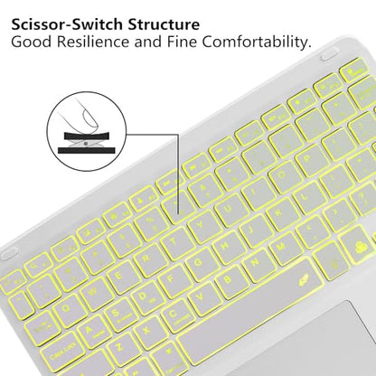 Wireless Backlit Bluetooth Keyboard with Touchpad,10 inch Ultra Slim 7Colors Backlit Portable Rechargeable Keyboard with Trackpad for IPad/IPad Pro iOS Android Tablets Windows Laptop PC(White) - color: white