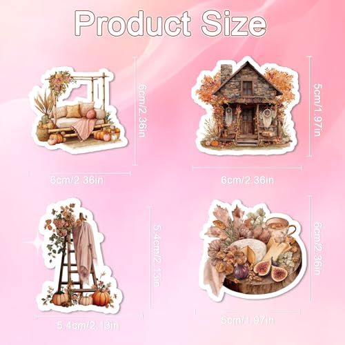 50 Pcs Fall Autumn Aesthetic Stickers Pumpkin Scrapbook Stickers | Fall Pumpkin Leaf Desgin, Waterproof, Vinyl Decals for Water Bottle Luggage Laptop Journal - style: Fall