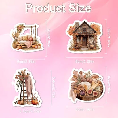 50 Pcs Fall Autumn Aesthetic Stickers Pumpkin Scrapbook Stickers | Fall Pumpkin Leaf Desgin, Waterproof, Vinyl Decals for Water Bottle Luggage Laptop Journal - style: Fall