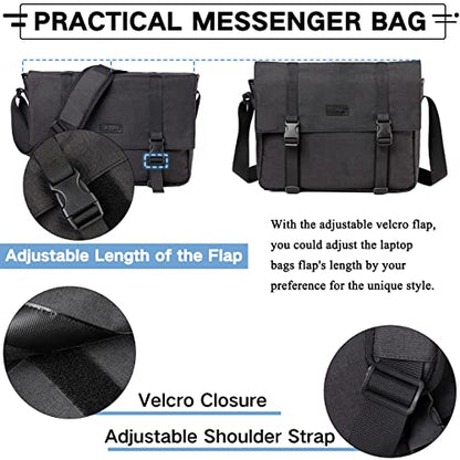 VASCHY Messenger Bag,Water Resistant Casual Lightweight Slim Crossbody Shoulder Bag for Men Women Work School for 14in Laptop - color: Black