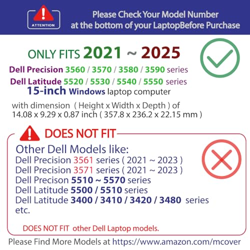 mCover Case Compatible for 2021～2025 15" Dell Precision 3560/3570 / 3580/3590 & Latitude 5520/5530 / 5540/5550 Series Windows Notebook PC (NOT Fitting Any Other Dell Models) - Clear - color: Clear