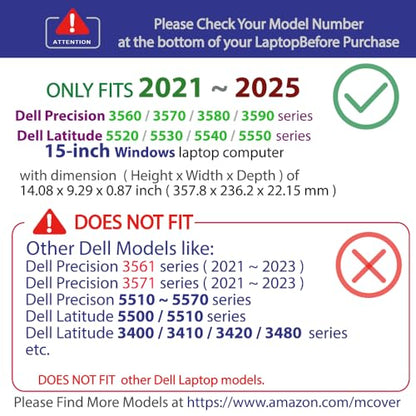 mCover Case Compatible for 2021～2025 15" Dell Precision 3560/3570 / 3580/3590 & Latitude 5520/5530 / 5540/5550 Series Windows Notebook PC (NOT Fitting Any Other Dell Models) - Clear - color: Clear