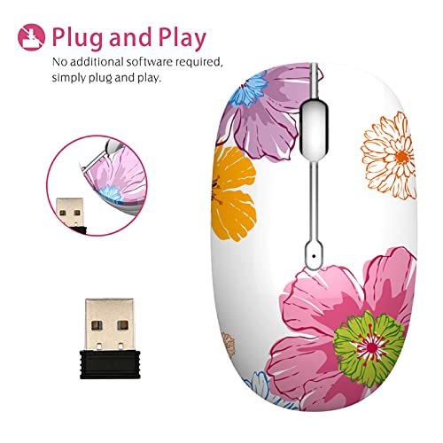 TENMOS M101 Wireless Mouse Cute Silent Computer Mice with USB Receiver, 2.4G Optical Wireless Travel Mouse 1600 DPI for Laptop, Notebook, PC, Computer (Flower) - color: flower