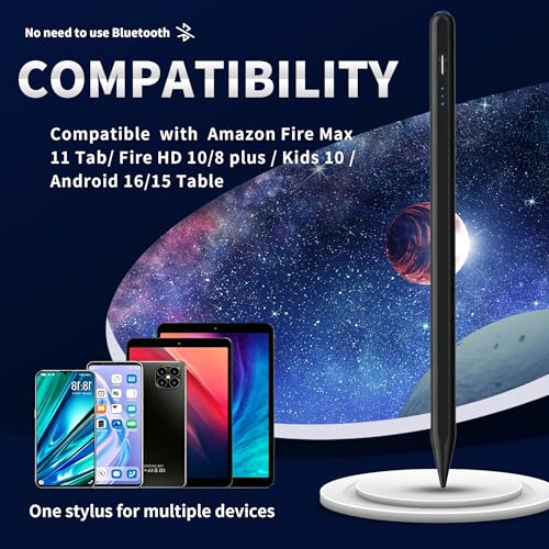 Stylus Pen Android for AMZ Tablet HD 10/Max 11 Compatible with Samsung/Lenovo,Accurate， Push-Button Switch On/Off,Long Battery Life+2Tips(NW Black) - color: NW Black