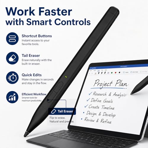 HATOKU Stylus Pen for Microsoft Surface: Slim Pen with 60H Long Battery - 4096 Pressure Sensitivity - 40min Fast Charging MPP2.0 Active Pencil for Surface Pro 11 10 X Laptop Studio Business Take Notes