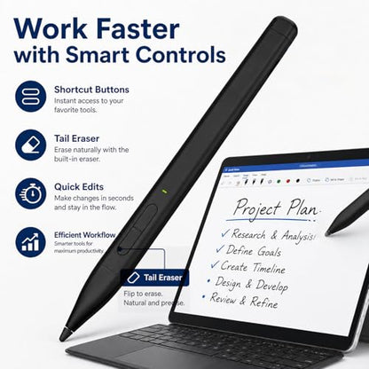 HATOKU Stylus Pen for Microsoft Surface: Slim Pen with 60H Long Battery - 4096 Pressure Sensitivity - 40min Fast Charging MPP2.0 Active Pencil for Surface Pro 11 10 X Laptop Studio Business Take Notes