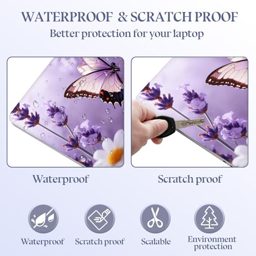 Universal Laptop Skin Sticker Decal, 15.6 Inch Laptop Vinyl Cover for 13"-15.6" Laptop, Waterproof Scratch-Resistant Protector Wrap,Reusable with Wrist Pads,Purple Butterfly Lavender Daisies - color: Purple Butterfly Lavender Daisies