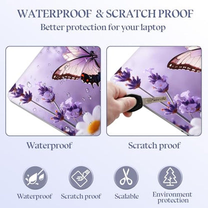 Universal Laptop Skin Sticker Decal, 15.6 Inch Laptop Vinyl Cover for 13"-15.6" Laptop, Waterproof Scratch-Resistant Protector Wrap,Reusable with Wrist Pads,Purple Butterfly Lavender Daisies - color: Purple Butterfly Lavender Daisies