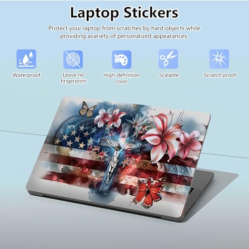 Universal Laptop Skin Sticker with 2 Wrist Pad Skins, Waterproof Scratch Resistant Vinyl Laptop Cover Decal, Cut to Fit for 11–15.6 Inch MacBook HP Dell Lenovo, Faith Flag - color: Faith Flag