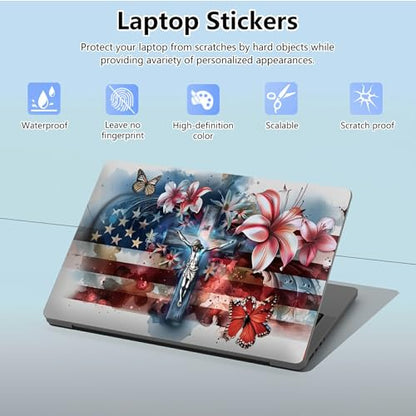 Universal Laptop Skin Sticker with 2 Wrist Pad Skins, Waterproof Scratch Resistant Vinyl Laptop Cover Decal, Cut to Fit for 11–15.6 Inch MacBook HP Dell Lenovo, Faith Flag - color: Faith Flag