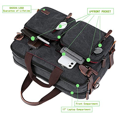 Baosha Convertible Briefcase Backpack 17 Inch Laptop Bag Case Business Briefcase HB-22 - color: Black-grey Mixed