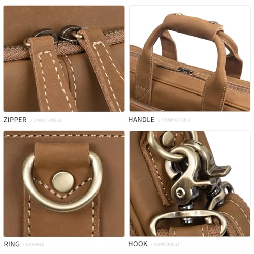 Augus Leather Briefcase for Men, 16 Inch, Full-Grain Leather, YKK Zipper - color: Light Brown