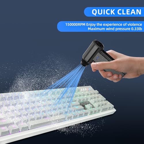 Cordless Electric Compressed Air Duster 150000RPM(Black) | 3 Gear Adjustable Mini handheld Blower Fast Charging for Computer Keyboard Outdoor House and Car Cleaning