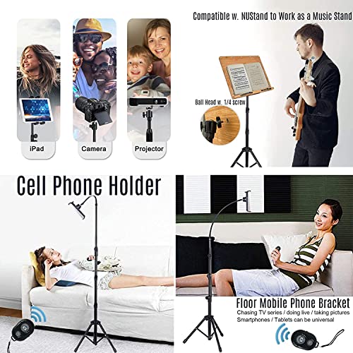 Tablet Tripod for iPad Pro Floor Stand Tripod Mount for Surface Pro Samsung Tab S9+ Holder Stand w. Remote 360° Rotating Adjustable 68" Tall for All 5.8-12.9" Phone/Tablet
