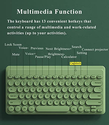 Compact Keyboard MouseCombo,JieruiDeng 79-Key Retro Mini Cute Computer Keyboard 2.4G USB Wireless and Silent Mice Set for Laptop Desktop PC iPad (Green) - color: Green