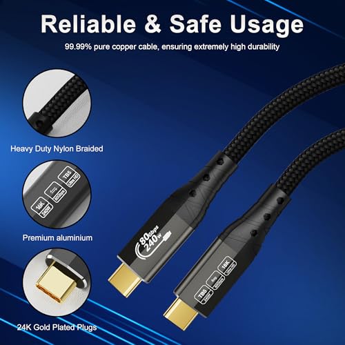 ZIKNYDO USB 4 for Thunderbolt 5 Cable, USB C 80Gbps Data Transfer, 120Gbps Bandwidth for 16K/Dual 8K Displays, PD3.1 240W Charging-1.6FT/0.5m, for Thunderbolt 4, SSD, MacBook M4 Pro/Max, Docking, eGPU - size: 1.6FT*1