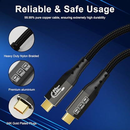 ZIKNYDO USB 4 for Thunderbolt 5 Cable, USB C 80Gbps Data Transfer, 120Gbps Bandwidth for 16K/Dual 8K Displays, PD3.1 240W Charging-1.6FT/0.5m, for Thunderbolt 4, SSD, MacBook M4 Pro/Max, Docking, eGPU - size: 1.6FT*1