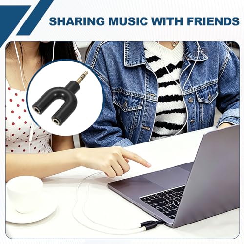 MECCANIXITY Headphone Splitter Adapter, 3.5mm Male to Dual Female Y Jack Aux Splitter for Phone Headset PS4 Switch Tablets, Black - color: Black