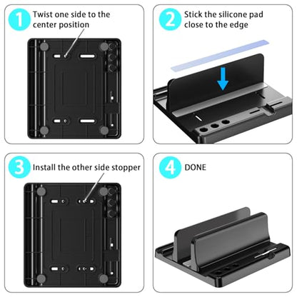 Vertical Laptop Stand, Adjustable 3 in 1 ABS | Space-Saving Desktop Dock, Compatible with MacBook, HP, Dell, Microsoft Surface, Fits Most Laptops (Black, 1 Slot) - color: Black-1 Slot Version