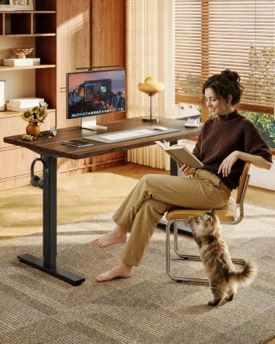 FLEXISPOT EN1 48"x24" One-Piece Standing Desk, Black Walnut (Black Frame) | 176 LBS Capacity, Seamless Desktop, Home Office, 4 Memory Presets, Dual Monitor Setup, Anti-Collision - color: Black Walnut (Black Frame), size: 47.2 x 23.6 in