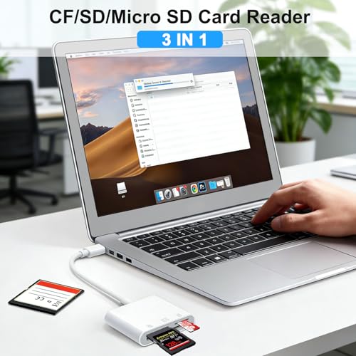 SD Card Reader, USB 3.0 Type C High Speed to SD/TF Card Adapter, for iPhone 15/Android Phone/iPad/Mac/Laptop, Three Card Slot Micro SD Card Reader Supports SD Micro SD CF Card, No App Required