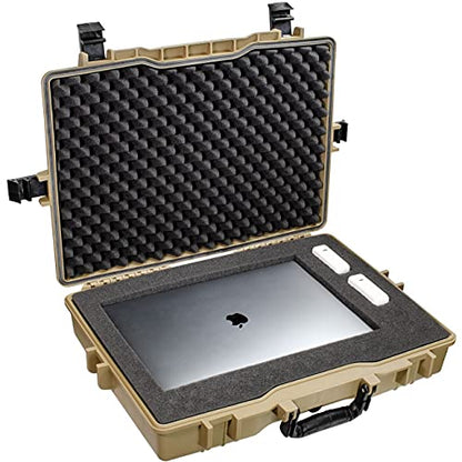 Eylar Large 22 inch Protective, Camera, Tools, Equipment Laptop Hard Case with Custom Logo Engraved Plate Waterproof, Customizable Pluck Foam for Laptops, Tablets, Electronics (Tan) - color: Tan