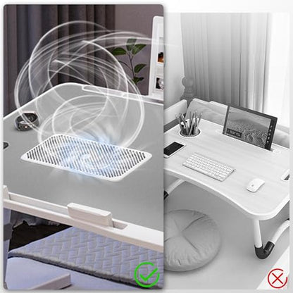 Adjustable Laptop Lap Desk with Cooling Fan USB Light for Adults 56x32cm,Grey - color: Grey,56-32cm