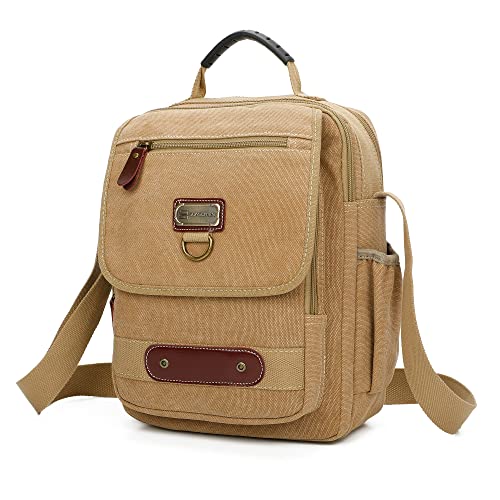 Man Small Canvas Messenger Bag Man Purse Shoulder Bag Crossbody Bag With Water Bottle Pocket 12 Inch - color: Khaki