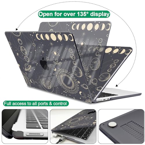for 2022-2024 2025 2026 MacBook Air 13 inch Case M5 A3449 M4 A3240 M3 A3113 M2 A2681 Cover, Glitter Black Printed Pattern Plastic Hard Shell Case for Mac Air 13 M5 2026, Total Lunar Eclipse - color: Total Lunar Eclipse