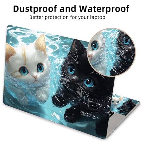 Aesthetic Laptop Skin Cover,12-15.6 Inch Universal Vinyl Sticker Decal,Waterproof Scratch-Resistant Notebook Wrap,Removable Residue-Free Protector,Cute Cats Swimming - color: Cute Cats Swimming