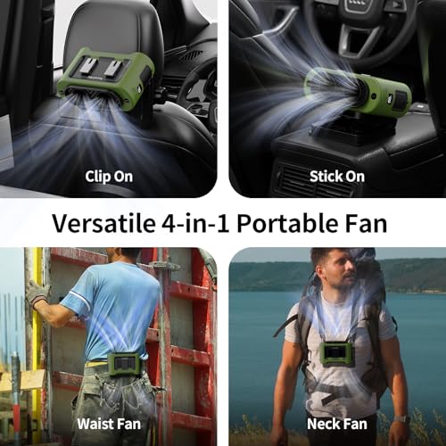 Socool Portable Car Fan - 14500mAh Rechargeable Battery Opearated, Clip on Car Seat Headrest 360 Rotatable, 5-Speed Backseat Fans for Baby Rear Facing Cooling with Dual Air Outlets for SUV RV Truck - color: Green