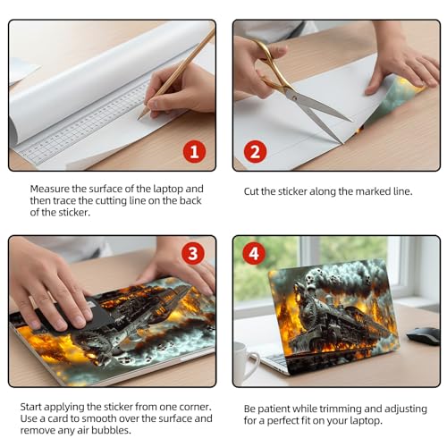 Universal Laptop Skin Sticker Decal, 12"-15.6" Aesthetic Vinyl Wrap, Skull Steam Train Fire Waterproof Notebook Cover Art Protector for MacBook HP Dell Lenovo, Fits 13" 14" 15" 15.6" - color: Skull Steam Train Fire