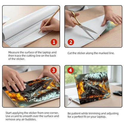 Universal Laptop Skin Sticker Decal, 12"-15.6" Aesthetic Vinyl Wrap, Skull Steam Train Fire Waterproof Notebook Cover Art Protector for MacBook HP Dell Lenovo, Fits 13" 14" 15" 15.6" - color: Skull Steam Train Fire