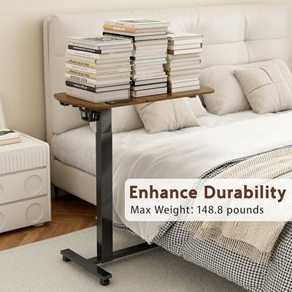 6 In 1 Overbed Table, 32'' Long Hospital Bed Table, Bedside Table (Walnut) | 32'' Length, 0- 90°Adjustable Tilt, Standing Desk Charging Station, Cup Holder, Hook, 30''-43'' Height Home Hospital Office - color: Walnut