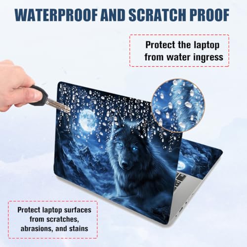 PLIGREAT 15 Inches Laptop Skin Stickers, Wolf and Mountains Pattern Laptop Sticker Decals Fits 12" to 15" Laptops Universal Waterproof Removable Notebook Art Cover Sticker - color: Grey,blue