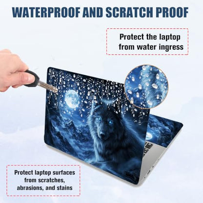 PLIGREAT 15 Inches Laptop Skin Stickers, Wolf and Mountains Pattern Laptop Sticker Decals Fits 12" to 15" Laptops Universal Waterproof Removable Notebook Art Cover Sticker - color: Grey,blue