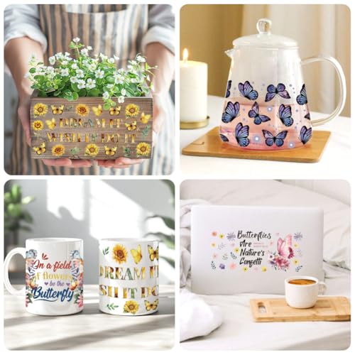 UV DTF Cup Wraps Transfer Stickers Butterflies Pattern, 10 Sheets Waterproof Custom Vinyl Transfer Sticker 16oz Coffee Glass Cup Tumbler Bottle Mug Decals for Men Women | Waterproof UV DTF Stickers, Custom Vinyl Decals for 16oz Coffee Cups Tumblers Bottle