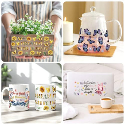 UV DTF Cup Wraps Transfer Stickers Butterflies Pattern, 10 Sheets Waterproof Custom Vinyl Transfer Sticker 16oz Coffee Glass Cup Tumbler Bottle Mug Decals for Men Women | Waterproof UV DTF Stickers, Custom Vinyl Decals for 16oz Coffee Cups Tumblers Bottle